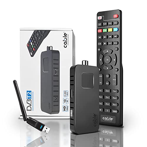 CABLE TECHNOLOGIES Decoder DVB-T2 HD HDMI Mini Stick PRO, Ricevitore Digitale Terrestre Wifi IPTV e YOUTUBE, Dolby Audio HD 1080P H265 HEVC Main 10 Bit, include telecomando 2 in 1 universale