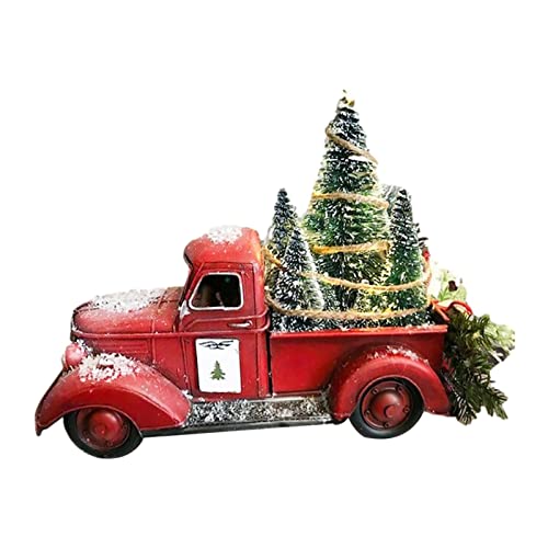 Camion Rosso Vintage Di Natale Con Mini Alberi Di Natale Ornamenti, Carrelli Natalizi Vintage Christmas Pickup Truck Model Auto Decor Natale Decorazione Per La Tavola E Decorazione Natalizia