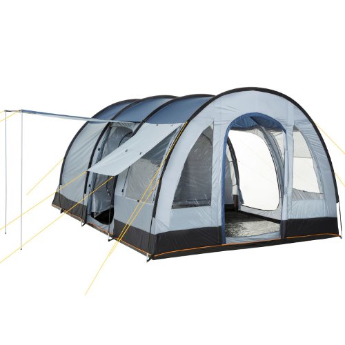 CampFeuer Tenda a tunnel TunnelX  | Tenda familiare grande con 3 ingressi | grigio blu | 5.000 mm di colonna d acqua | Tenda per 4 persone, Tenda da campeggio (blu grigio)