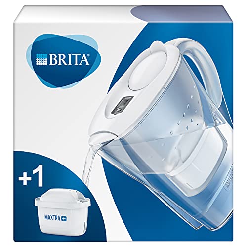 Caraffa BRITA Marella con 1 filtro MAXTRA+ | brocca filtrante per acqua 2.4L, bianca, riduce cloro, calcare e metalli, dispositivo elettronico per cambio filtro, riduci la plastica monouso