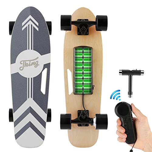 Caroma Skateboard Elettrico con Telecomando Wireless, Motore da 350W, Velocità Massima 20KM H, Portata 10-12KM, Carico Fino a 100KG