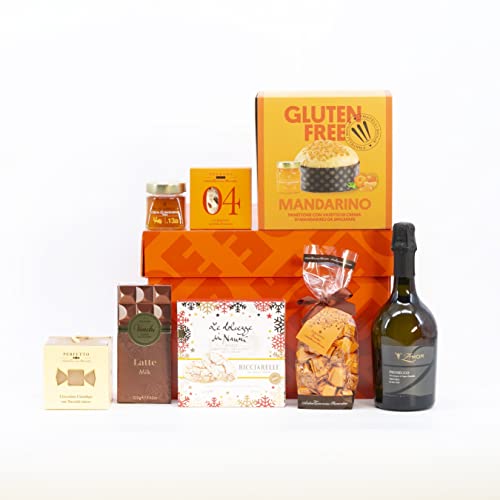 Cesto Regalo di Natale Tutto Senza Glutine | Elegante confezione Cubox Arancio da riutilizzare con Eccellenze e Specialità del gusto Made in Italy, tutte rigorosamente gluten free