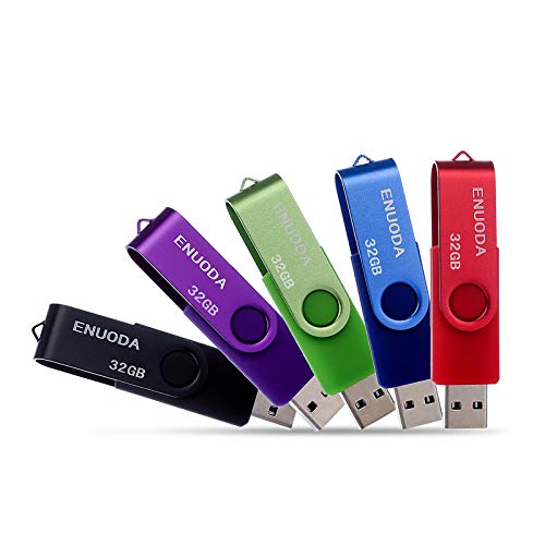 Chiavetta USB 32GB 5 Pezzi ENUODA Pennetta Girevole USB 2.0 Unità Memoria Flash per Archiviazione Dati con Luce LED (5 Multicolorato: Nero Blu Verde Viola Rosso)