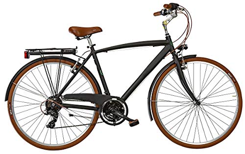 CICLI PUZONE Bici Alluminio Misura 28 Uomo City Bike Trekking Vintage 21V Art. VINTAGE21VU (Nero Opaco, 52 CM)