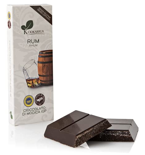 Ciokarrua | Cioccolato di Modica IGP Aroma Rum Senza Glutine | Cioccolato Grezzo Lavorato Modica | Tavoletta Cioccolato Senza Lattosio | Cioccolata 1 Tavoletta - 100 Grammi