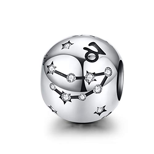 Ciondoli in argento Sterling 925 con segno zodiacale per braccialetti di charm, donne e uomini, regalo di Natale, Cristallo