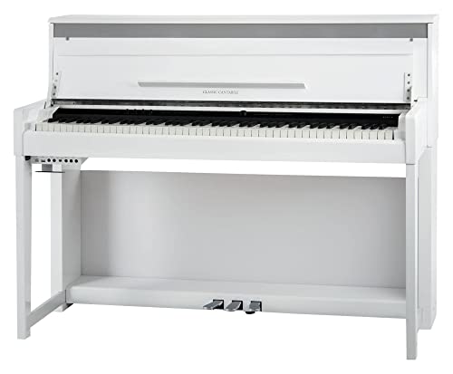 Classic Cantabile UP-1 WH Pianoforte Verticale Digitale - 88 Tastiera pesata - Pianola musicale con USB, MIDI, 256 polifonia, 40 voci - Piano digitale con funzione registrazione Mp3 - Bianco Lucido