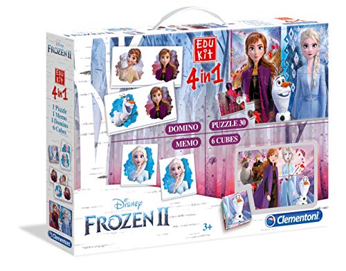 Clementoni - 18059 - Edukit 4 in 1 - Disney Frozen 2 - set di giochi (memo, domino, cubi, puzzle 30 pezzi) - gioco educativo 3 anni, gioco memory, puzzle bambini - Made in Italy