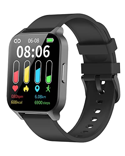 Cloudpoem Smartwatch Uomo Orologio Fitness Contapassi Cardiofrequenzimetro da Polso Ossigeno Sangue Orologio Smart Sport 1.69 Pollici Quadrato Impermeabile IP68 Cronometro pour Android iOS Nero