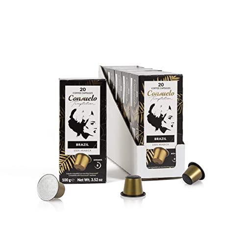 Consuelo Capsule di caffè espresso compatibili Nespresso, Brasile, 100 capsule, 5 confezioni da 20
