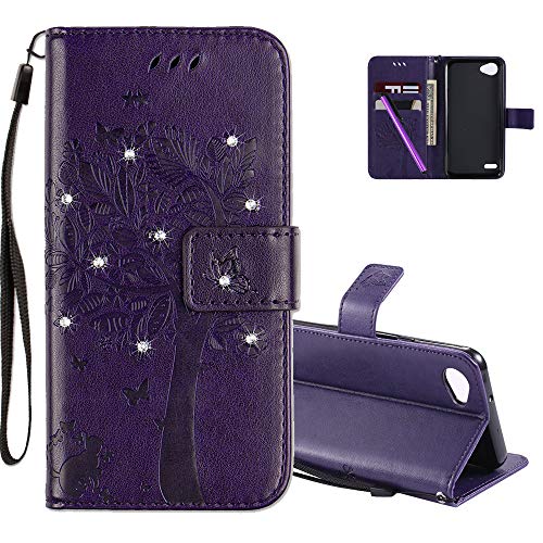 COTDINFOR LG Q6 Case Premium PU Custodia in Pelle Cash Pocket Flip Custodia a Portafoglio Chiusa con Slot per Carta di Credito per LG Q6   G6 Mini Purple Wishing Tree with Diamond KT.