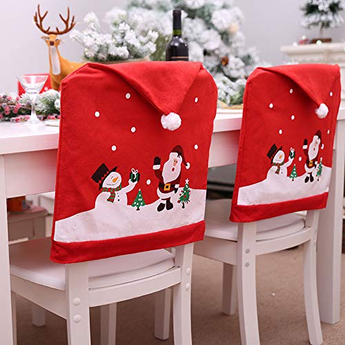 Cozyhoma, Set di 6 coprisedie natalizi, a forma di cappello rosso di Babbo Natale, copertura per lo schienale delle sedie, decorazione per cene e feste