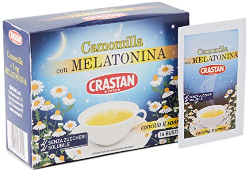 Crastan Camomilla Solubile con Melatonina, senza Zuccheri Aggiunti, 16 Bustine, 64 G