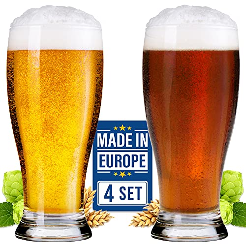 CRYSTALIA Premium Bicchieri Birra Vetro Set 4 570ml, 100% SENZA PIOMBO Bicchieri Birra Pinta, Bicchieri Lager, Bicchieri Weizen, Bicchieri Pilsner, Bicchieri da Pub, Alti Bicchieri Birra Vetro