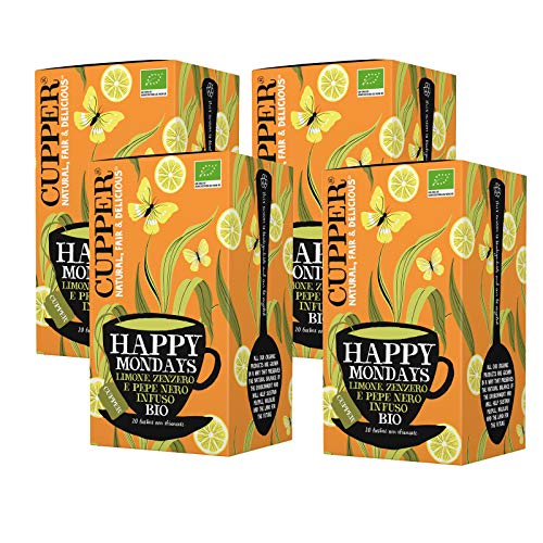 Cupper Tisana Biologica Happy Mondays (4 confezioni da 20 bustine di tè, totale 80 bustine di tè)