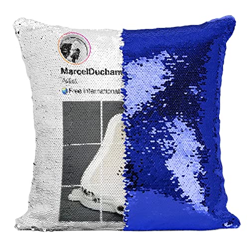 Cuscino con fodera in paillette blu Marcel Duchamp Social Networks Pittura Pittore Arte Contemporanea
