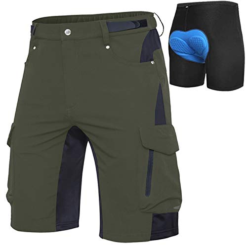 Cycorld Uomo MTB Shorts con Imbottito (Verde con Imbottito, S)