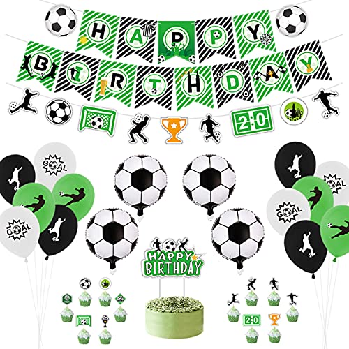 Decorazioni per la Festa del Calcio, tra cui striscioni di Happy Birthday, Bandiera del Calcio, Palloncini a Tema Calcio, Decorazioni per Torte per la Festa di Compleanno dei Bambini (A)