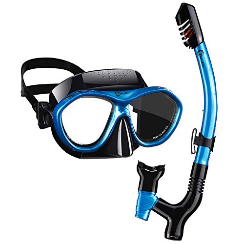 Dorlle Snorkel Dry Snorkel Set Maschera da Snorkeling, Premium Adult Snorkel Diving Set con Occhiali da Sub e Maschera da Sub Anti-Perdita antiappannamento, Blu Nero