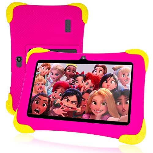 EagleSoar Tablet per Bambini 7 Pollici, Android 11 Tablet Bambini Quad Core 2GB RAM 32GB ROM WiFi Bluetooth Controllo Parentale Apprendimento Educazione Doppia Fotocamera Tablet PC con Custodia (Rosa)