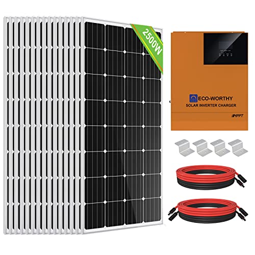 ECO-WORTHY 2500W 48V Kit Pannello Solare Sistema Off-Grid per Casa, Cabina, Capannone: 15 Pannelli Solari da 170 W + Inverter Solare 5000 W 48 V tutto in uno