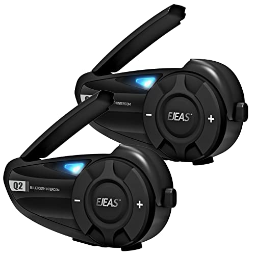 EJEAS Q2 Interfono Moto Bluetooth Coppia, Casco Moto Cuffie Bluetooth 5.1 con Riduzione del Rumore FM e CVC per 2 Persone Interfono Full Duplex (2 Confezione)