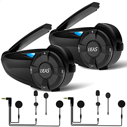 EJEAS Q7 Interfono Moto Bluetooth Coppia, Aggiornato Bluetooth 5.1 Sistema di Comunicazione Interfono Casco Moto con Effetto Sonoro Stereo, Funzione FM e Associazione Rapida (Confezione da 2)