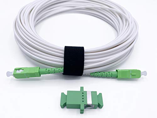 Elfcam - Cavo Fibra Ottica SC APC per SC APC Simplex Monomodale, Fornito con L  adattatore per Allungare cavo fibra, Compatibile con FTTH Fibra, Bianco (5M)