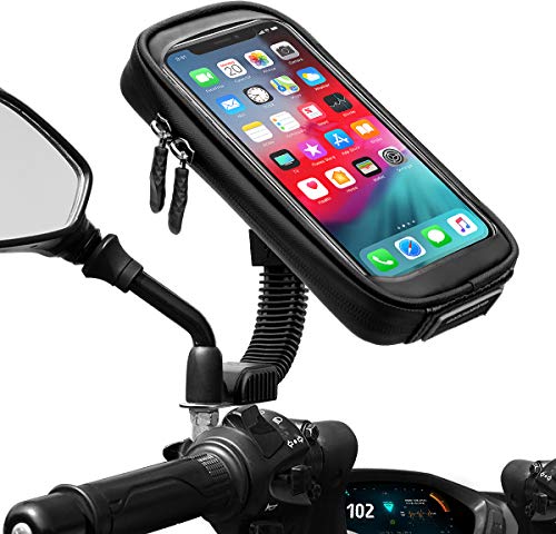 ENOENO Supporto Moto Smartphone Impermeabile 360 Gradi Supporto Cellulare Moto con Copertura per Pioggia Porta Cellulare Moto Retrovisore Specchio Fino a 6,7 