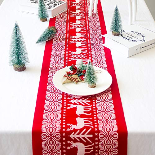 Enthur - Runner da tavola natalizi, con stampa con renne, in lino, ...