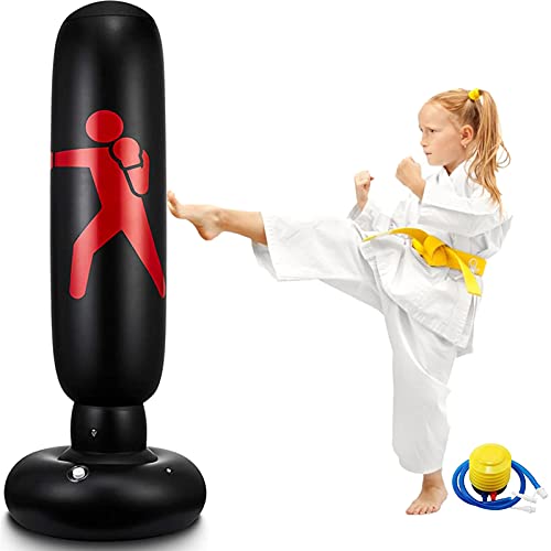 EQARD Sacco da Boxe Gonfiabile per Bambini 62   Sacco da Boxe Autoportante per Rimbalzo Immediato Sacco da Boxe per Praticare Karate Taekwondo MMA (Nero)