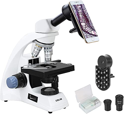 ESSLNB Microscopio 2000X Microscopio Ottico Professionale con Vassoio Meccanico Adattatore Telefonico 40X-2000X Microscopio Bambini NA1.25 Abbe Condensatore e Vetrini per Microscopio