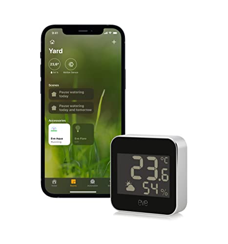 EVE, Weather - Stazione Meteo Connessa con Tecnologia Apple HomeKit per Monitorare Temperatura, Umidità e Pressione Barometrica, Impermeabilità IPX3, Display, Bluetooth Thread, nero grigio