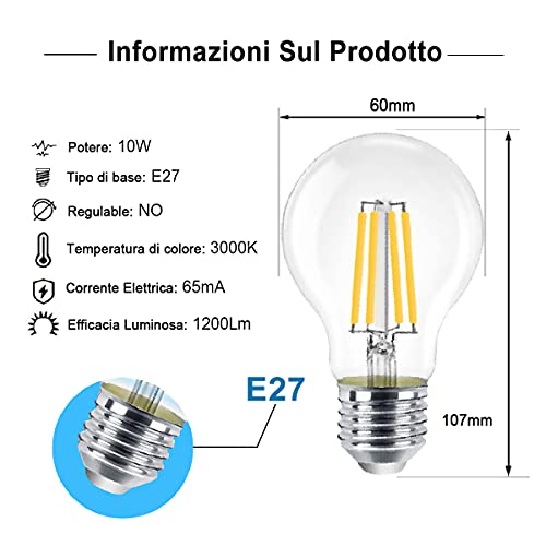 EXTRASTAR Lampadina LED E27,10W (equivalenti a 100W), 1300 lumen,Tr...