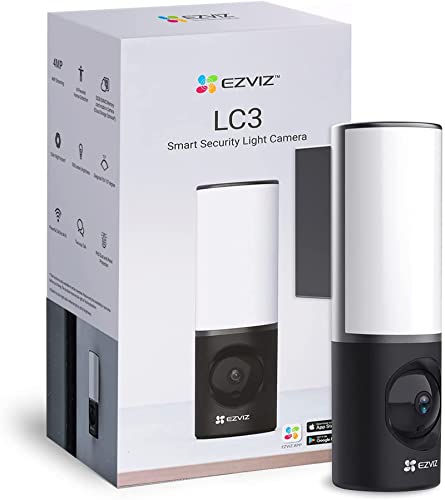 EZVIZ LC3 Telecamera Wi-Fi con Lampada da Esterno 2K, Videocamera Sorveglianza Esterno 4MP, Luce Integrata, Rilevamento di Movimento, Audio Bidirezionale, Visione notturna a Colori, Compatibile Alexa