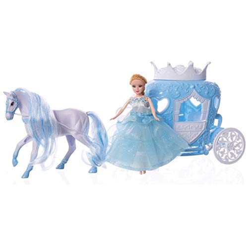 Fantastiko Toys Bambola Principessa dei Ghiacchi con Carrozza e Cavallo Vestito in Tessuto Giocattolo per Bambini Dimensioni Prodotto: 42 x 24 cm