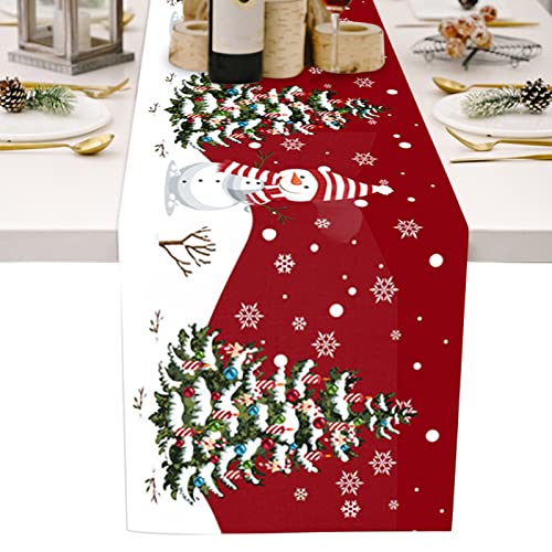 Fecialy Runner da tavola natalizio in cotone e lino invernale pupazzo di neve a tema natalizio Runner da tavola natalizio per decorazioni natalizie in cucina