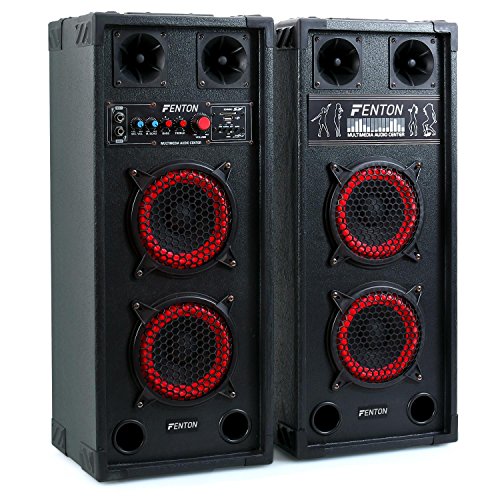 Fenton SPB-26 set set coppia casse attive amplificate attiva passiva (600 Watt totali, Bluetooth, 2 x subwoofer da 15 CM, USB SD MP3, bass reflex, 2 x MIC IN) Bluetooth