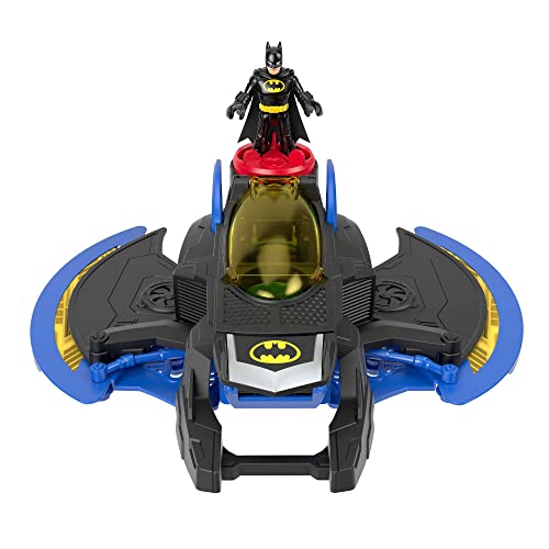 Fisher-Price Imaginext- Aereoplano Batwing Lancia Dischi con Personaggio di Batman DC Super Friends Giocattolo per Bambini 3+ Anni, GKJ22