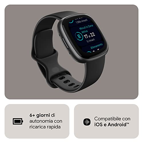 Fitbit Versa 4,Black Graphite, Smartwatch Unisex-Adult, Nero Allumi...