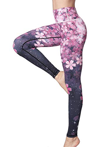 FLYILY Pantaloni da Yoga da Donna a Vita Alta Elasticizzati Leggings da Allenamento per Fitness e Corsa(2-Cherry,S)