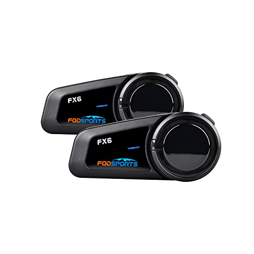 Fodsports FX6 Interfono Bluetooth Casco per Moto,Bluetooth 5.0 Auricolare per Supporta 6 Persone che Parlano Allo Stesso Tempo Entro 1000 metri, FM, GPS, Impermeabile, Rotazione Pulsante(Doppia)