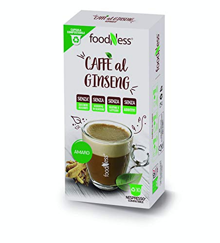 FoodNess - Capsula Caffè al ginseng amaro compatibile con sistema nespresso senza glutine, lattosio e zuccheri aggiunti(6 box Tot. 60 capsule)