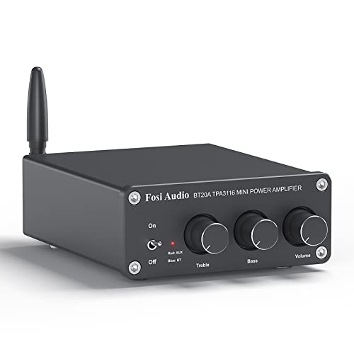 Fosi Audio BT20A Amplificatore Bluetooth, Mini Ampli Stereo Hi-Fi per Altoparlanti Passivi Casa Audio, Bluetooth 5.0 Classe D 2.0 Canali, 100 W x 2 con Chip TPA3116, Manopola di Controllo Alti e Bassi