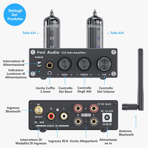 Fosi Audio T20 Bluetooth Valvole Amplificatore Mini Finale di Poten...