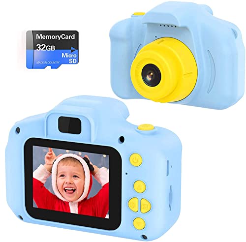 Fotocamera per Bambini Fotocamera Digitale Portatile con Scheda SD 32 GB TF Card HD da 2 Pollici 1080P Mini Ricaricabile Videocamera per Giocattoli Regalo Ragazzi Ragazze da 3 a 12 Anni (Blu)