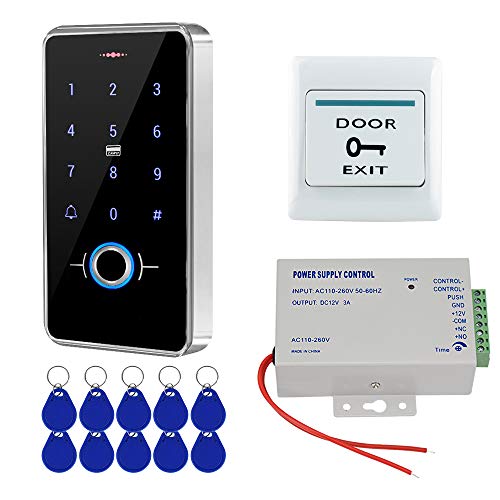 FST Tastiera RFID per impronte Digitali Biometriche per Esterni IP68 Sistema di Controllo Accessi Impermeabile + Alimentatore K80 3A + 10 tag per Portachiavi RFID, Senza Serratura Elettrica