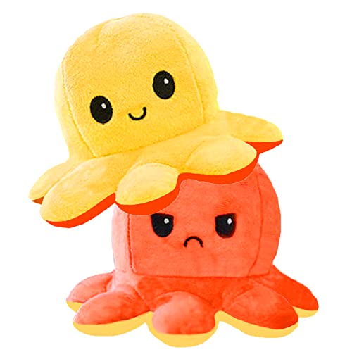 G-LOVELY S Octopus - Peluche a forma di polpo reversibile, polpo di peluche, polpo svolto, polpo di peluche, polpo di peluche, regalo per bambini (arancione-giallo)