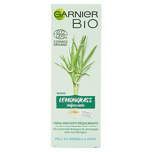 Garnier Bio Crema Viso Lemongrass Rinfrescante, Crema Viso Naturale Idratante e Riequilibrante, Formula al Lemongrass, per Pelli Normali o Miste, 50 ml