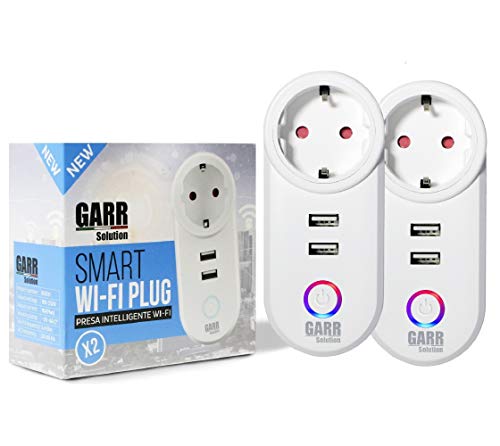 GARR Solution Presa Smart Wifi Compatibile Alexa e Google Home, 2pz - Prese Schuko Comandate Separatamente da Usb - 2400W 16A